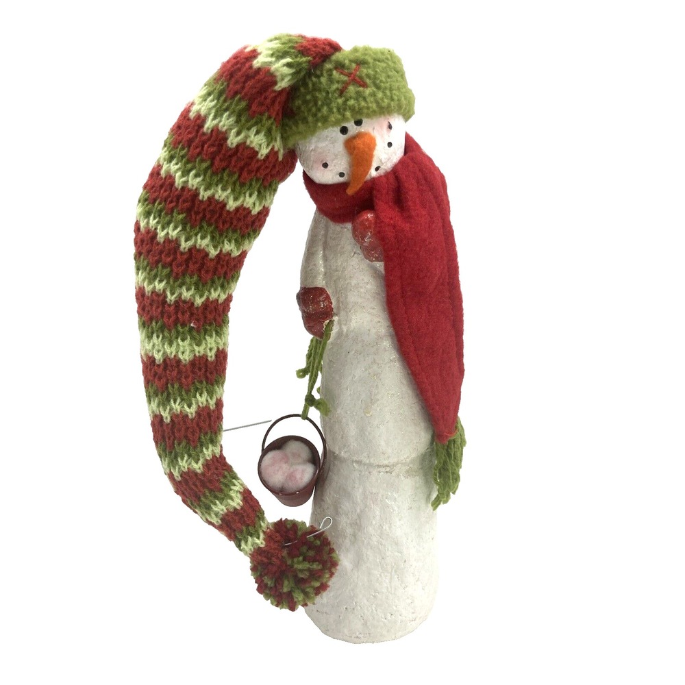 Rare Snowman With Long Knit Hat‎ Quirky Unique Whimsical Figurine 11.5"